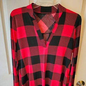 Have A Little Fun Plaid Tunic Red & Black Buffalo Plaid, Size Medium, NWT